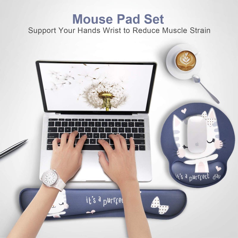 iVeze Keyboard Wrist Rest Pad and Mouse pad with Wrist Rest Support Set, Non Slip Rubber Base Wrist Support Mousepads with Ergonomic Memory Foam for Home Office Working,Durable & Comfortable & Lightweight - Image 2